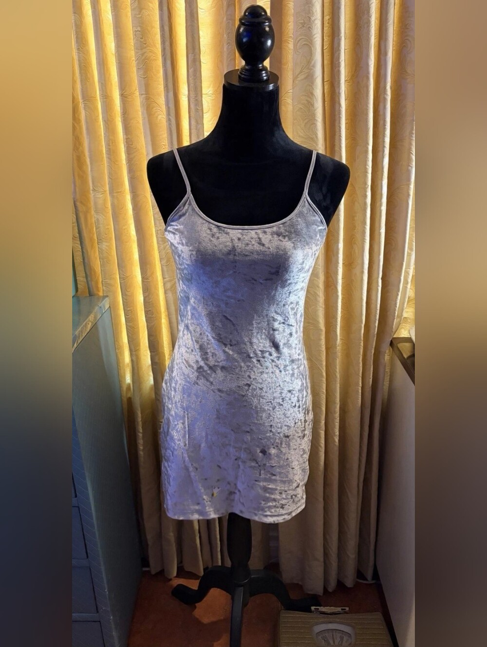 Silver Crushed Velvet Slip Dress